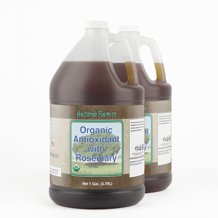 Two 1-Gallon bottles labeled, “Organic Antioxidant with Rosemary"