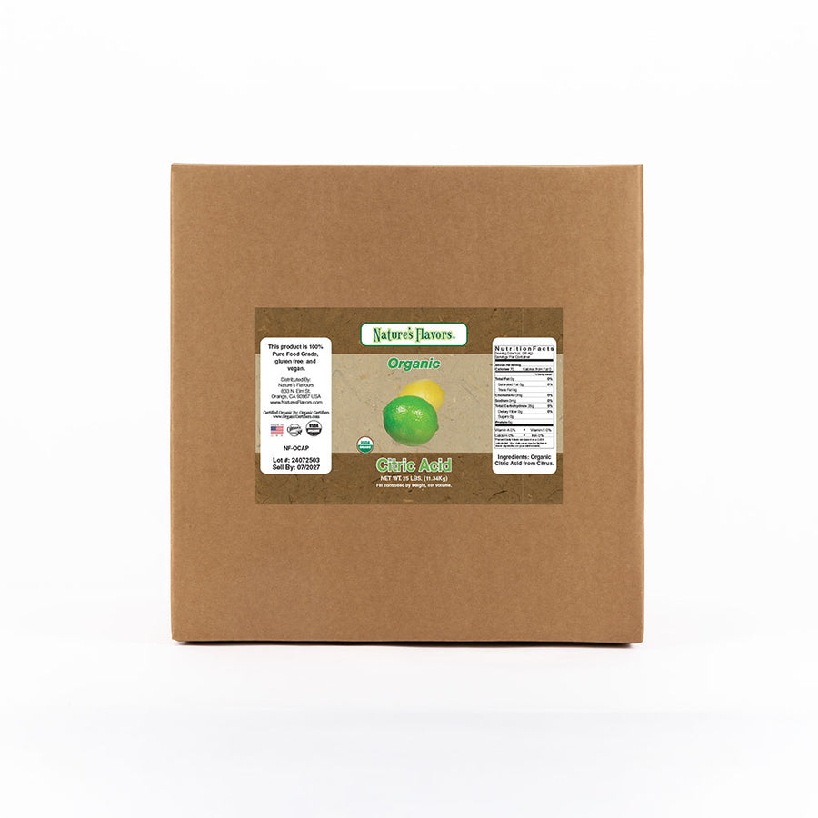 A cardboard box with a label on it that reads, Citric Acid.
