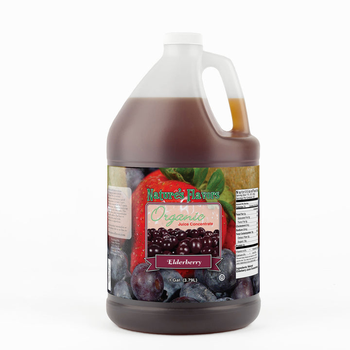 1-Gallon bottle labeled, “Organic Juice Concentrate Elderberry"
