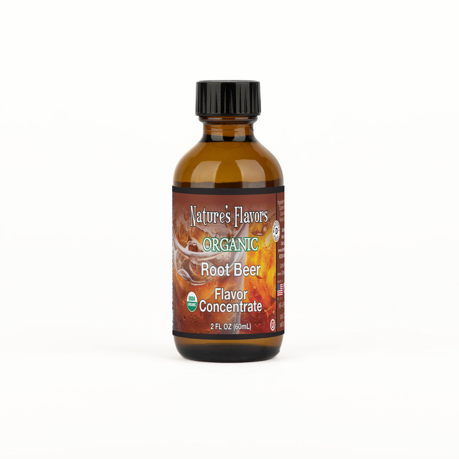 bottle labeled, "Organic Root Beer Flavor Concentrate" 