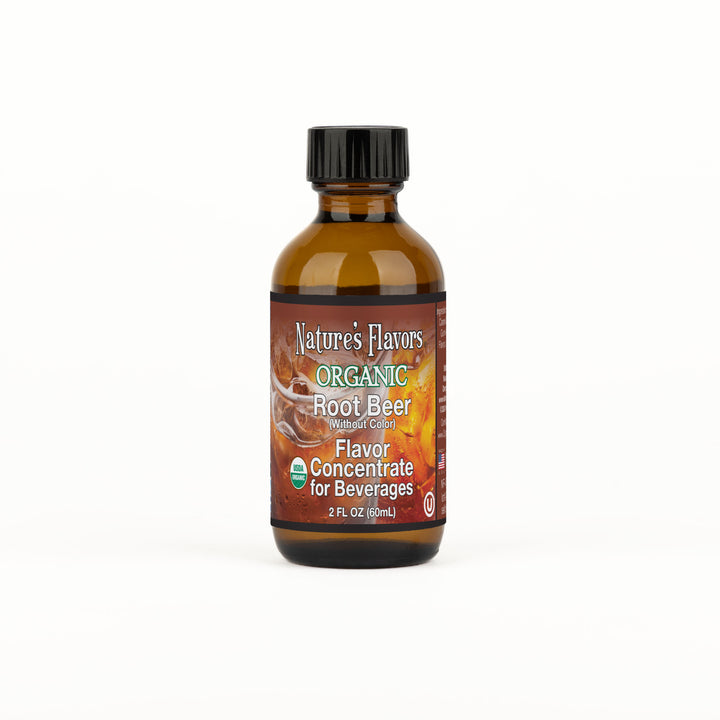 bottle labeled, "Organic Root Beer (without color) Flavor Concentrate for Beverages"