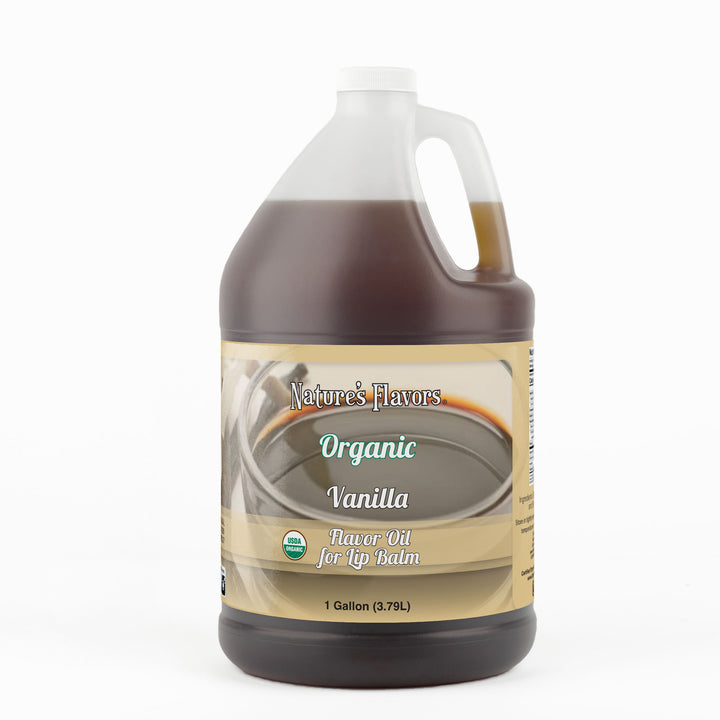 1-Gallon bottle labeled, “Organic Vanilla Flavor Oil for Lip Balm".