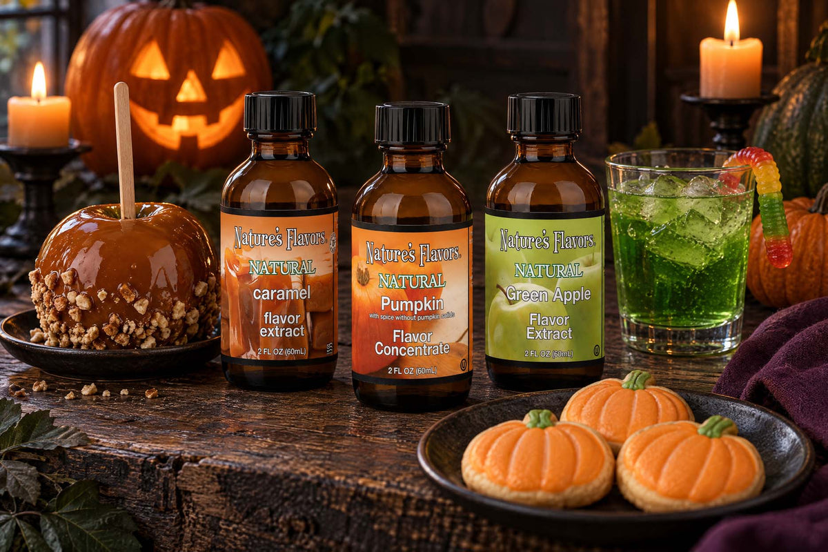 3 bottles of natures flavors halloween with fall treats