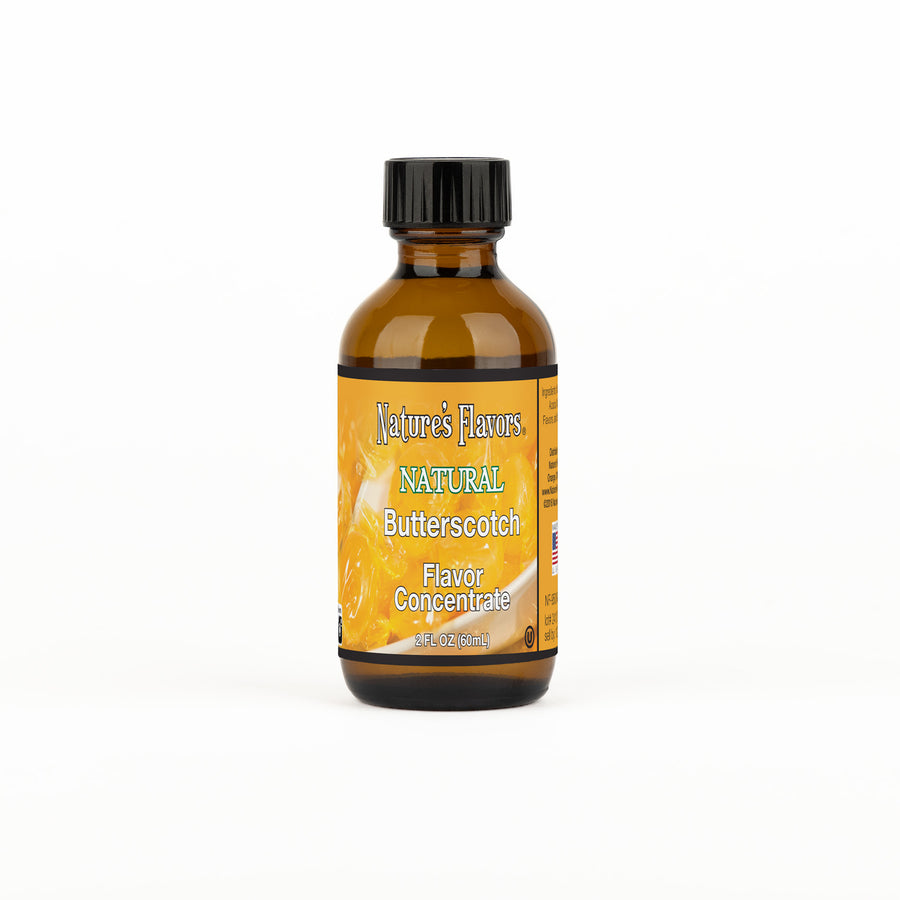 Brown bottle labeled “Natural Butterscotch Flavor Concentrate"