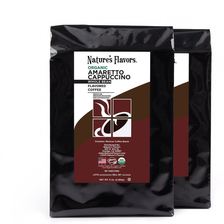Organic Decaf Amaretto Cappuccino Flavored Coffee Beans