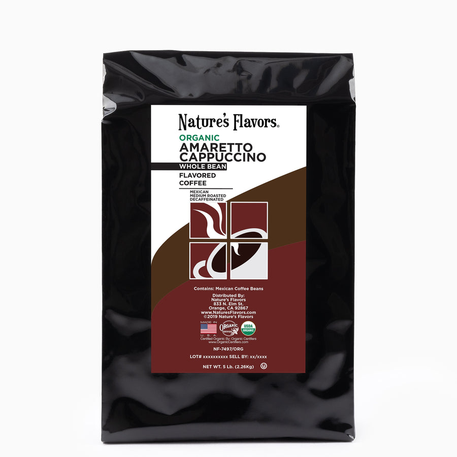 Organic Decaf Amaretto Cappuccino Flavored Coffee Beans