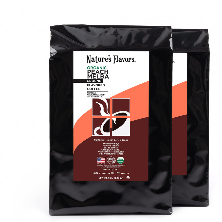Organic Decaf Peach Melba Flavored Coffee Beans