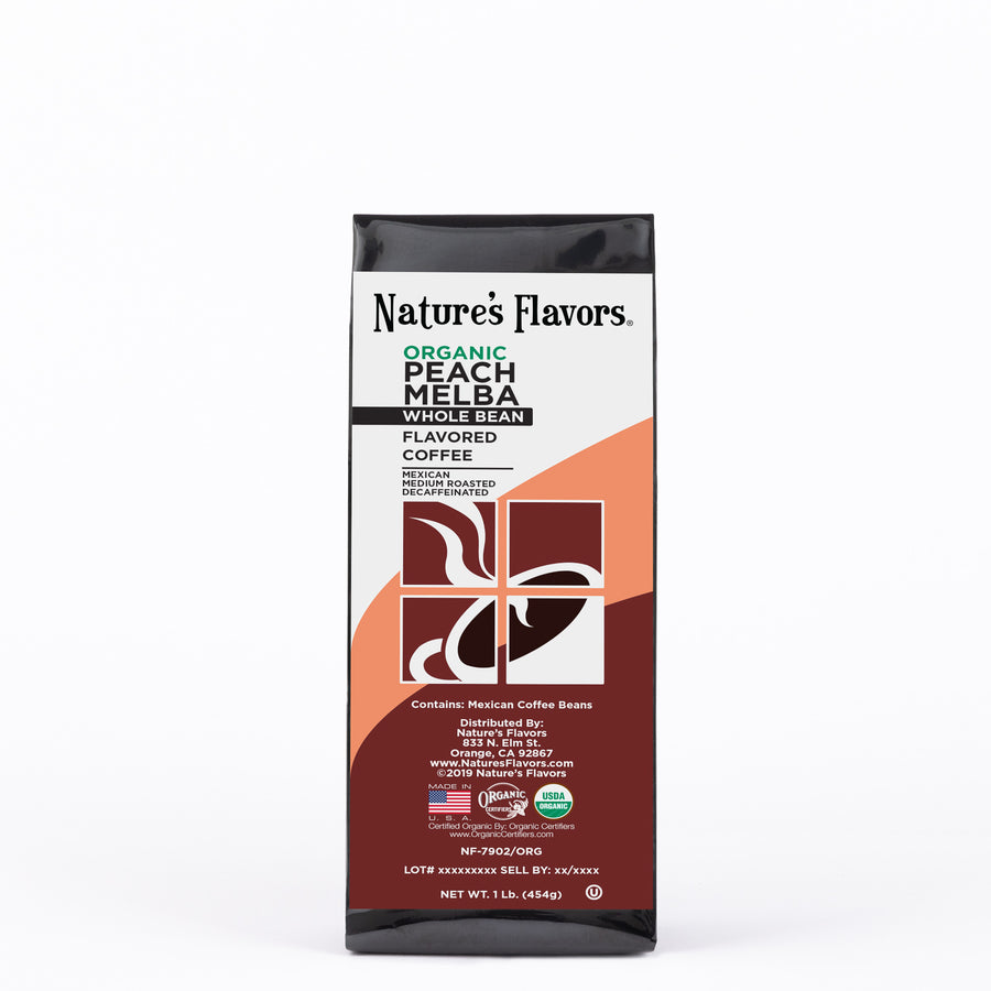 Organic Decaf Peach Melba Flavored Coffee Beans