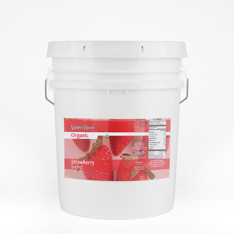 Organic Strawberry Flavored Sorbet Base, Kosher, Gluten Free, Vegan.