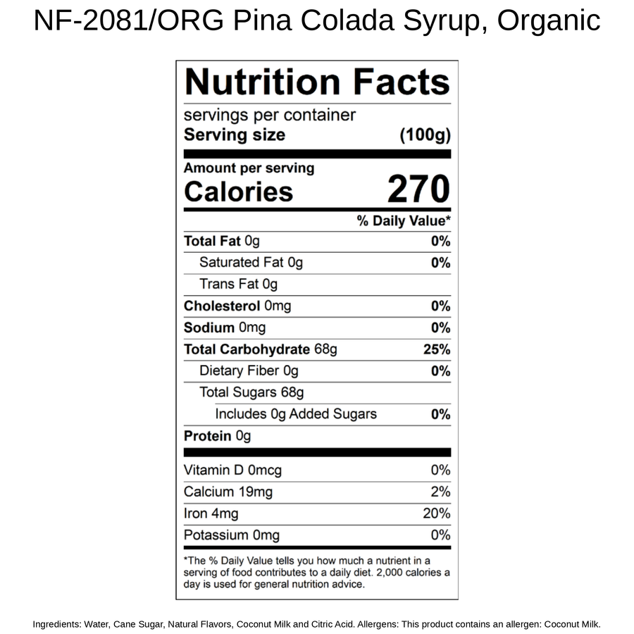 Pina Colada Snow Cone Syrup, Organic