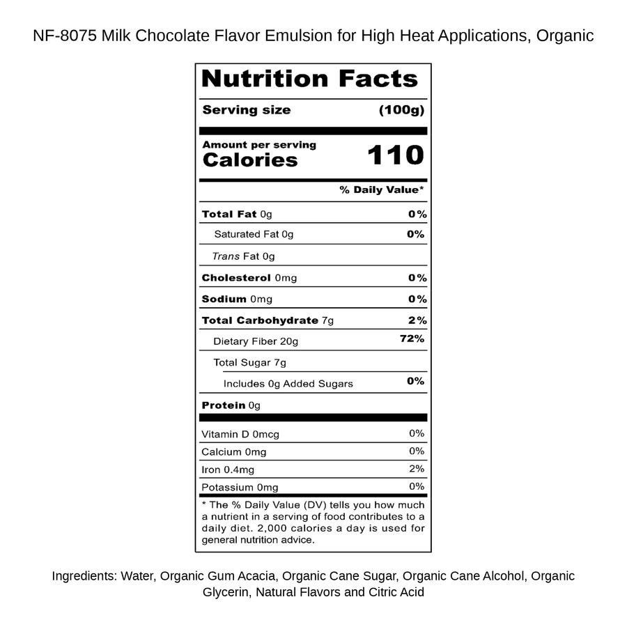 Milk Chocolate Flavor Emulsion for High Heat Applications, Organic