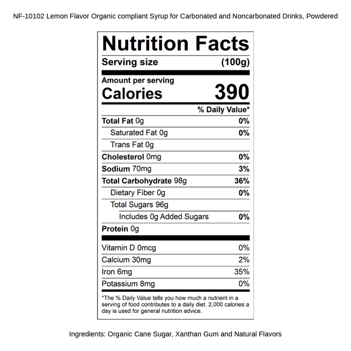 Lemon Flavor Organic compliant Syrup for Carbonated and Noncarbonated Drinks, Powdered