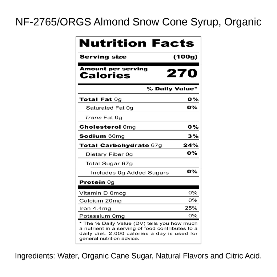 Almond Snow Cone Syrup, Organic