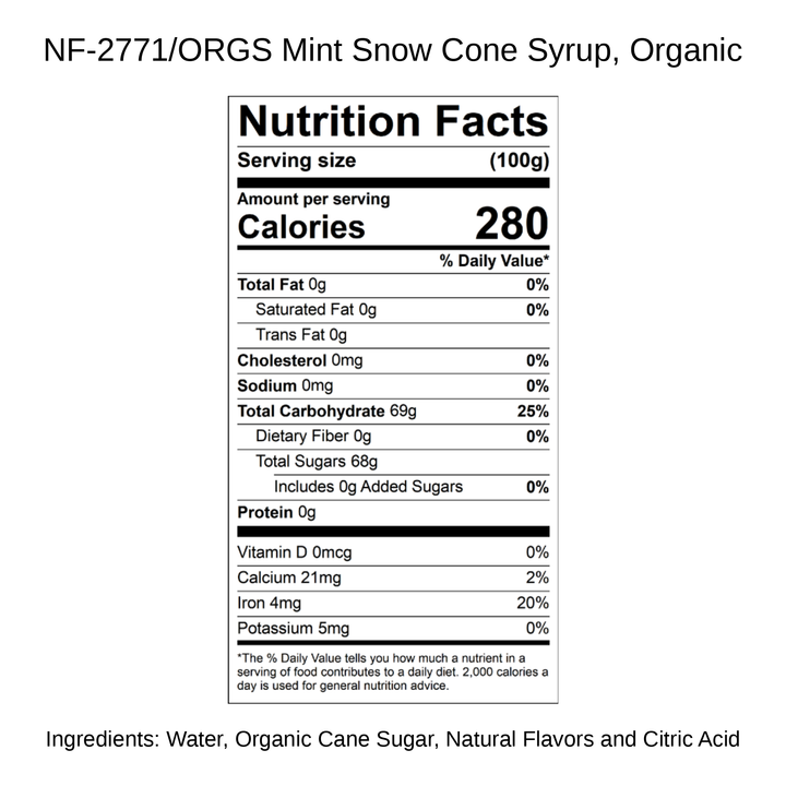 Mint Snow Cone Syrup, Organic