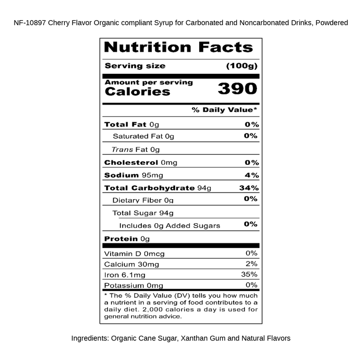 Cherry Flavor Organic compliant Syrup for Carbonated and Noncarbonated Drinks, Powdered
