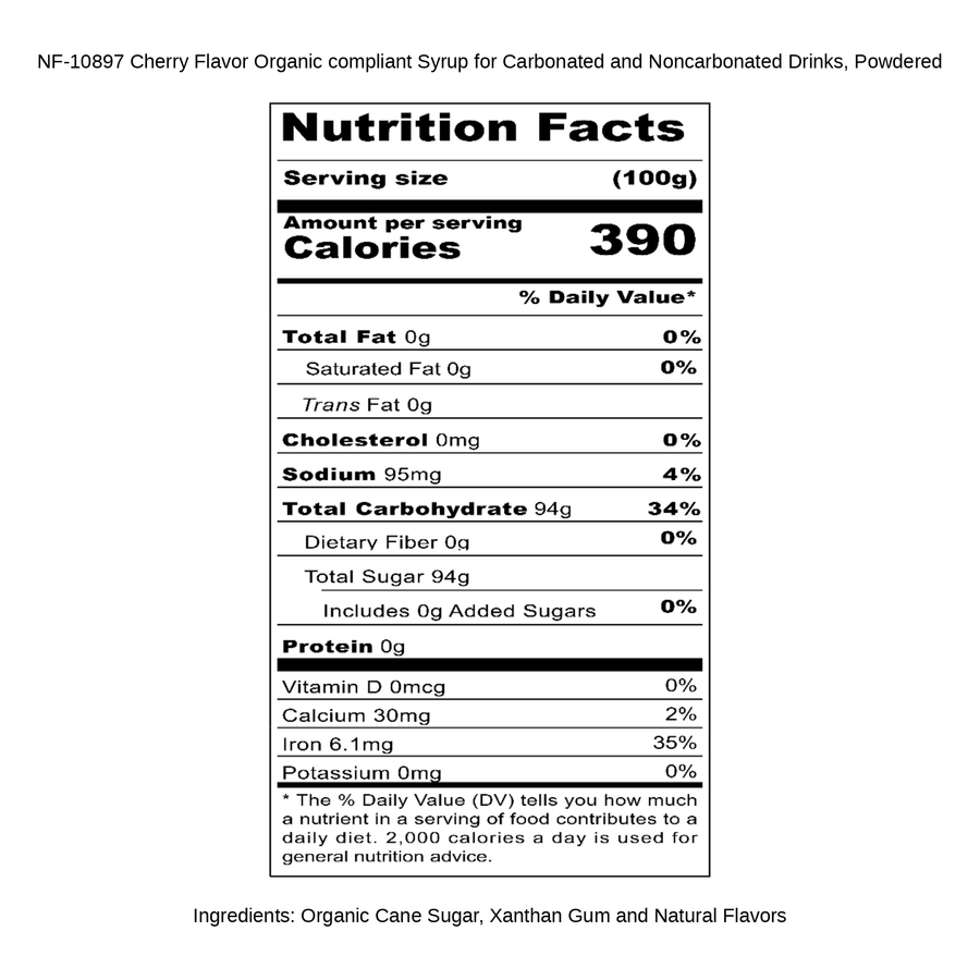 Cherry Flavor Organic compliant Syrup for Carbonated and Noncarbonated Drinks, Powdered