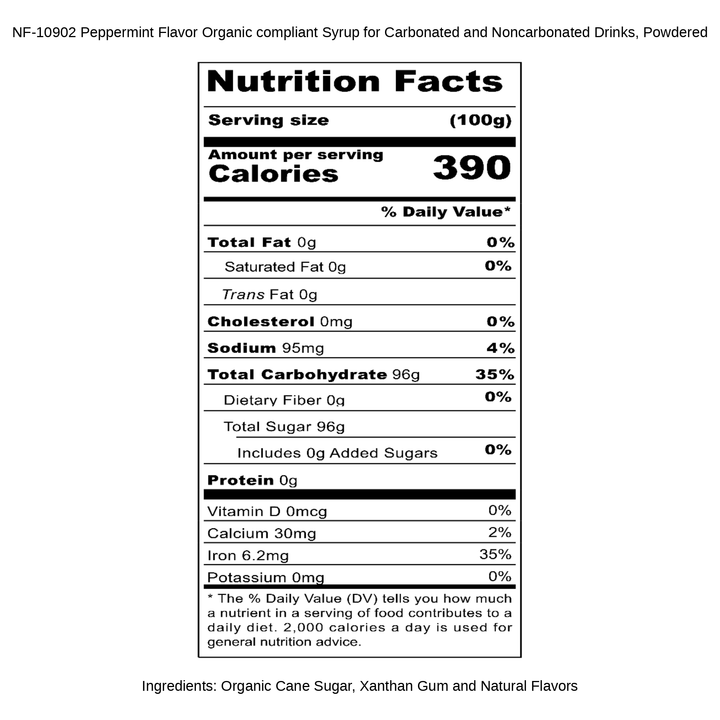 Peppermint Flavor Organic compliant Syrup for Carbonated and Noncarbonated Drinks, Powdered