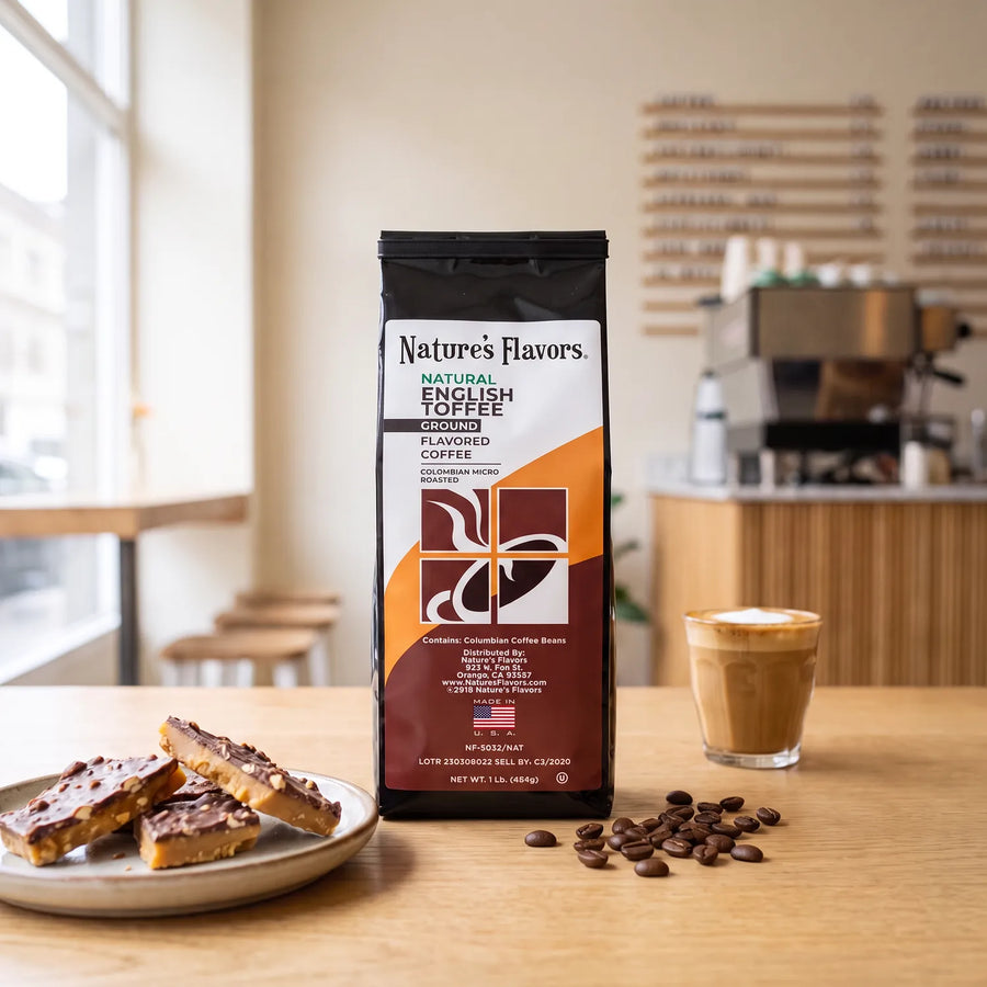 Nature’s Flavors English Toffee Flavored Coffee Beans.