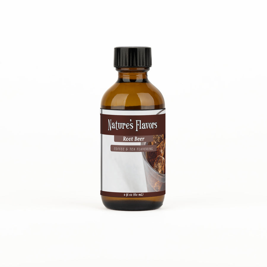 Bottle labeled, "Root Beer Coffee & Tea Favoring"