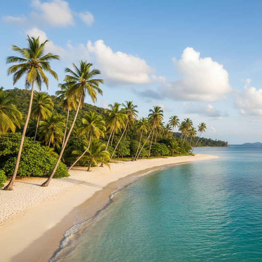 Tropical beach with palm trees and clear blue water